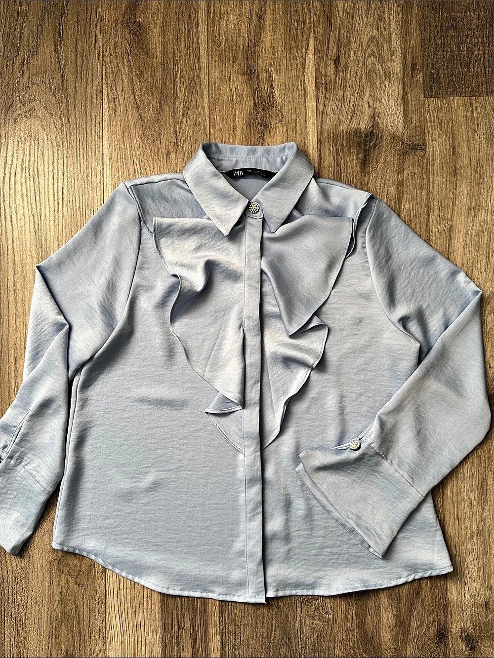 Zara Ruffle Blouse in Blue Size Medium
